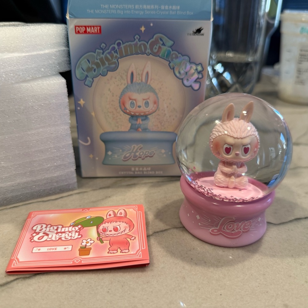 POP MART Labubu Big into Energy Crystal Ball LOVE Snow Globe NWT Authentic